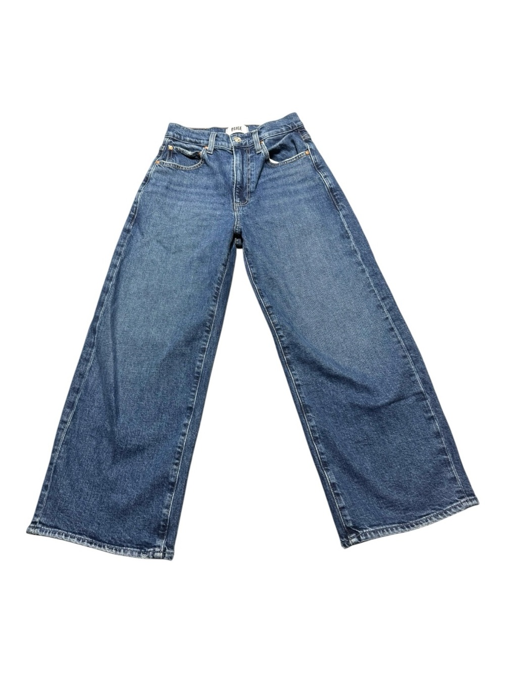 PAIGE Wide-Leg Denim Jeans in Medium Blue Size 24 Petite Ankle Boho Summer